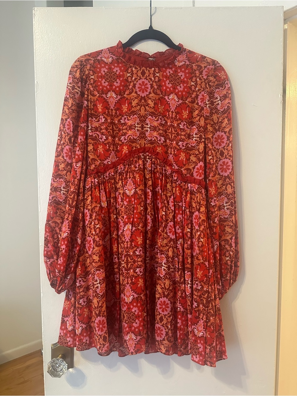 AMUR Red and Pink Patterned Long-Sleeve Dress